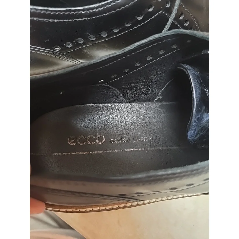 ECCO Mens Wingtip Oxford Black Leather Brogue Platform Lug Sole Shoes EU 42 US 8